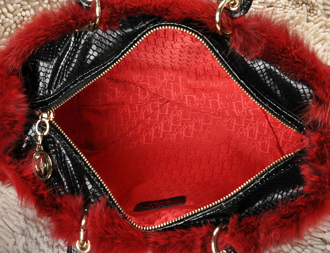 replica jumbo lady dior rabbit hair bag 6322 red